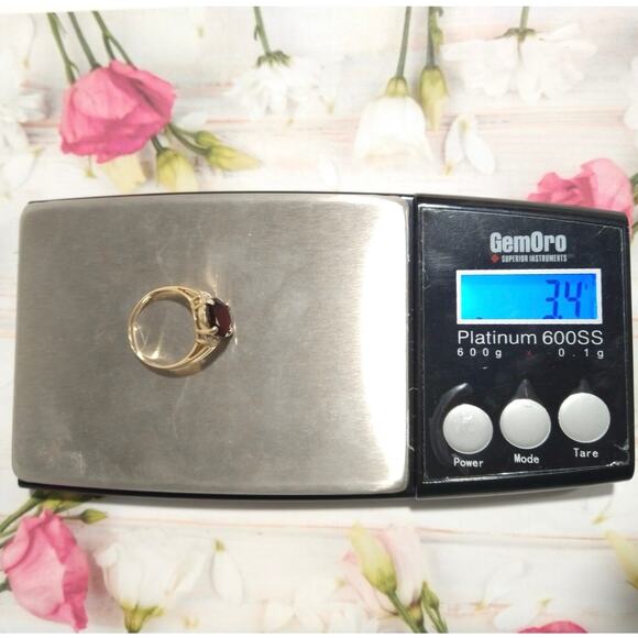 Vtg 14k 585 Yellow Gold Oval Cut Garnet Diamonds Ladies Ring Size 8.25 Signed - Picture 12 of 13